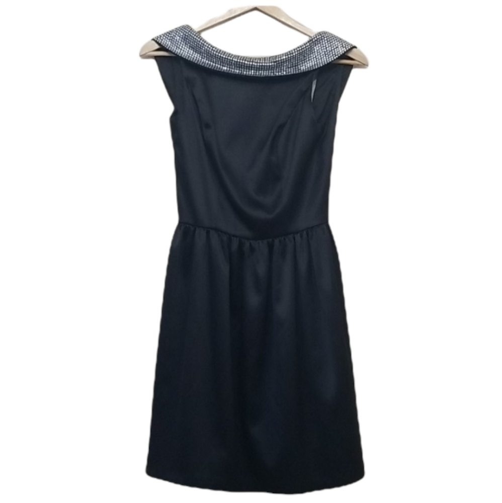Badgley Mischka Black Satin Rhinestone Cocktail Dress 0
